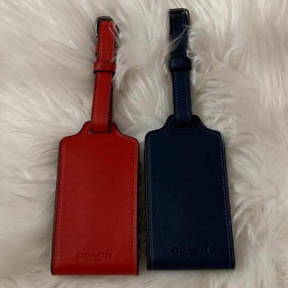COACH Whipstitch Luggage Tag SET of 2 in Deep Blue/Sport Red - Picture 2 of 3